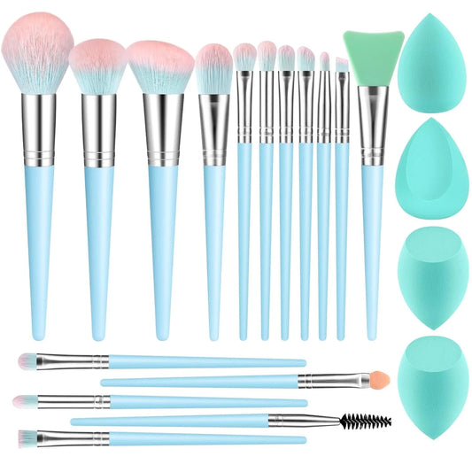 Makeup Brushes 16Pcs Professional Makeup Brush with Makeup Sponge Set Premium Synthetic Foundation Kabuki Eyebrow Concealers Blending Eye Shadow Brushes Make up Tool Kit (Blue)