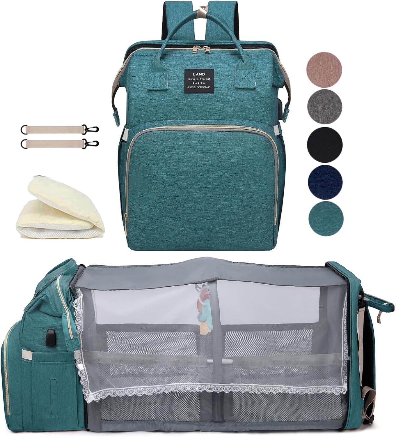 Baby Diaper Bag Backpack with Changing Station, Large Capacity Baby Bag, Waterproof Travel Backpack with USB Charging Port, Stroller Straps , Baby Shower Gifts